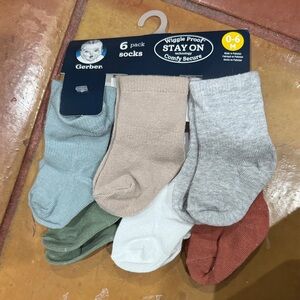 Gerber 6-Pack Baby Socks - Blue, Green, White, Brown, Gray